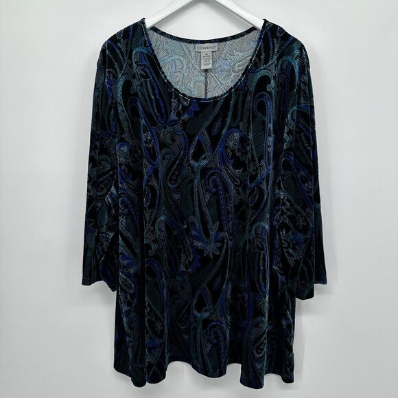 Catherines Tunic Top Shirt Blouse Plus Size 3X Velvet 3/4‎ Sleeve Stretch - Picture 1 of 9